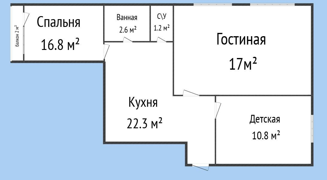 3-комнатная 70.7 м2 в ЖК undefined корпус null этаж 7