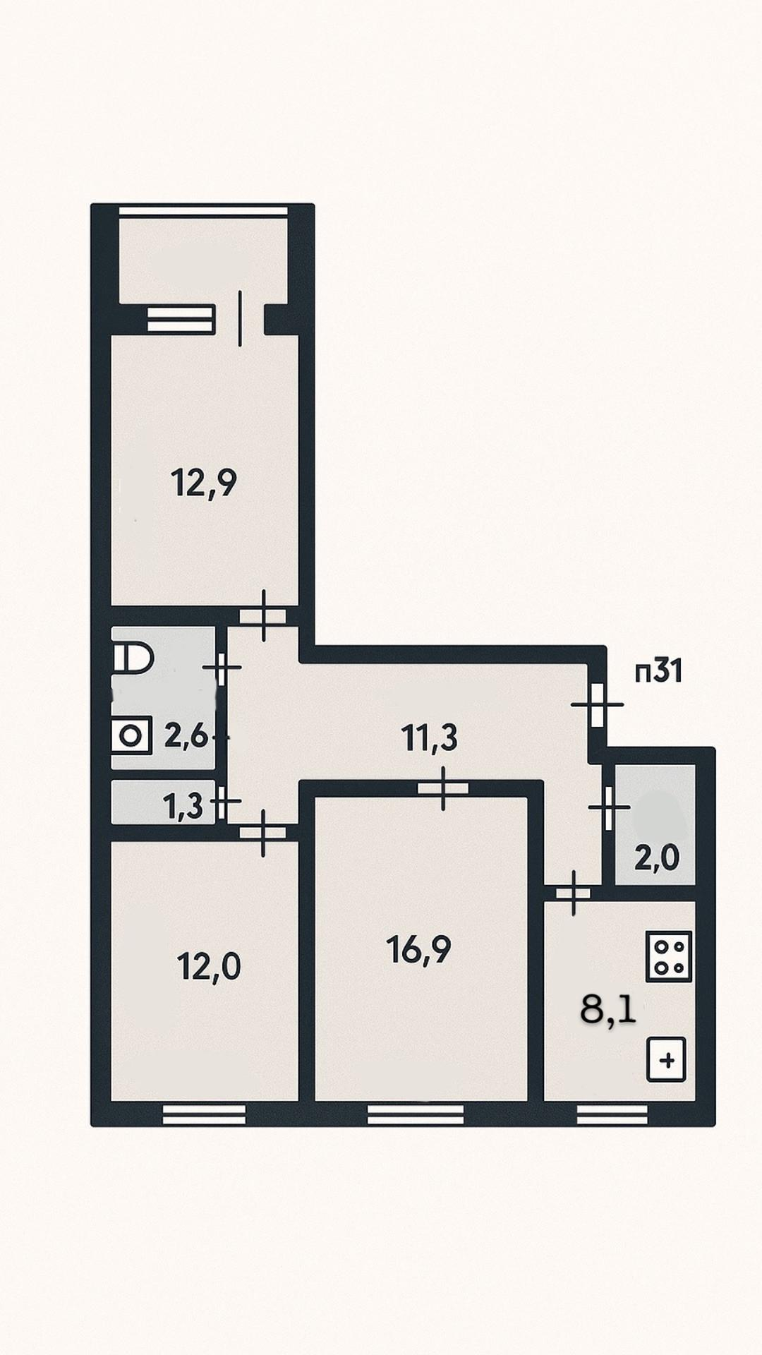 3-комнатная 67.1 м2 в ЖК undefined корпус null этаж 7