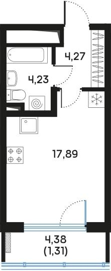 Студия 28 м2 в ЖК Регенбоген корпус null этаж 3
