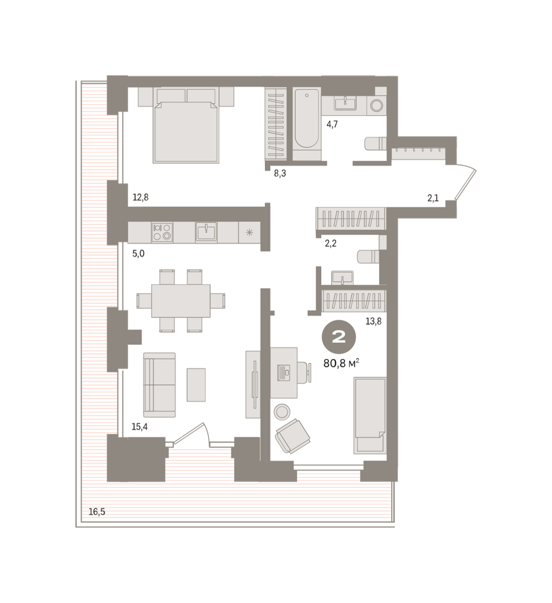 2-комнатная 80 м2 в ЖК Речной порт корпус null этаж 7