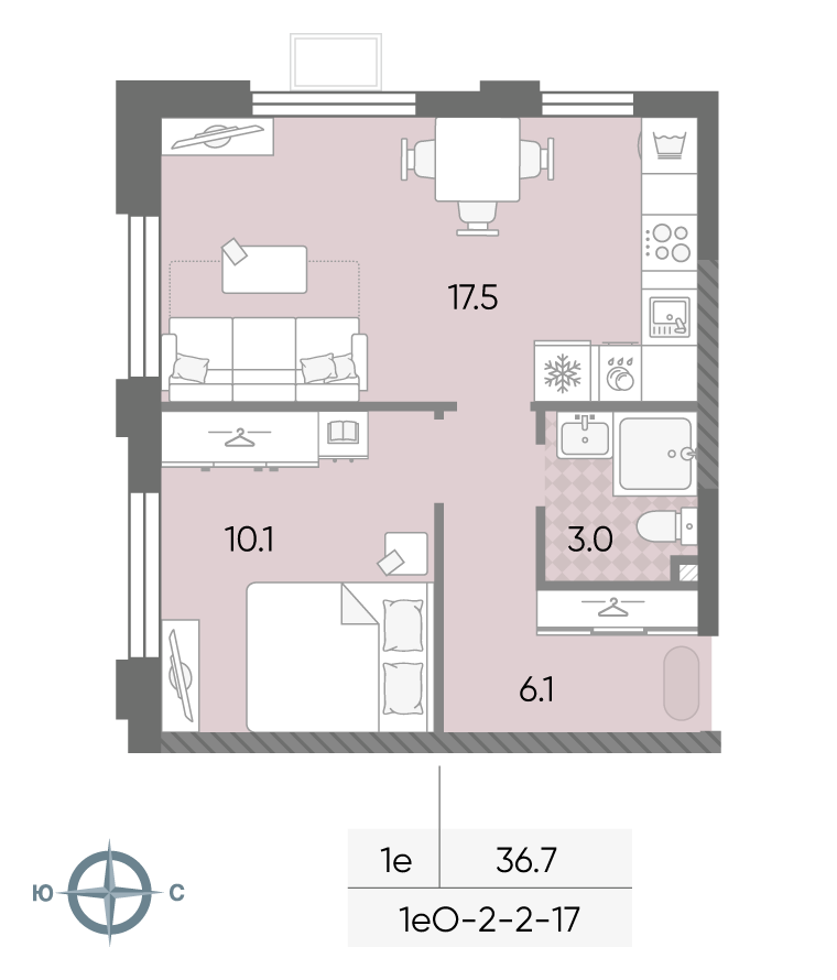 1-комнатная 36 м2 в ЖК ЛУЧИ корпус null этаж 13