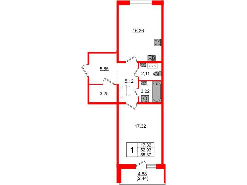 1-комнатная 54 м2 в ЖК IQ Гатчина корпус null этаж 1