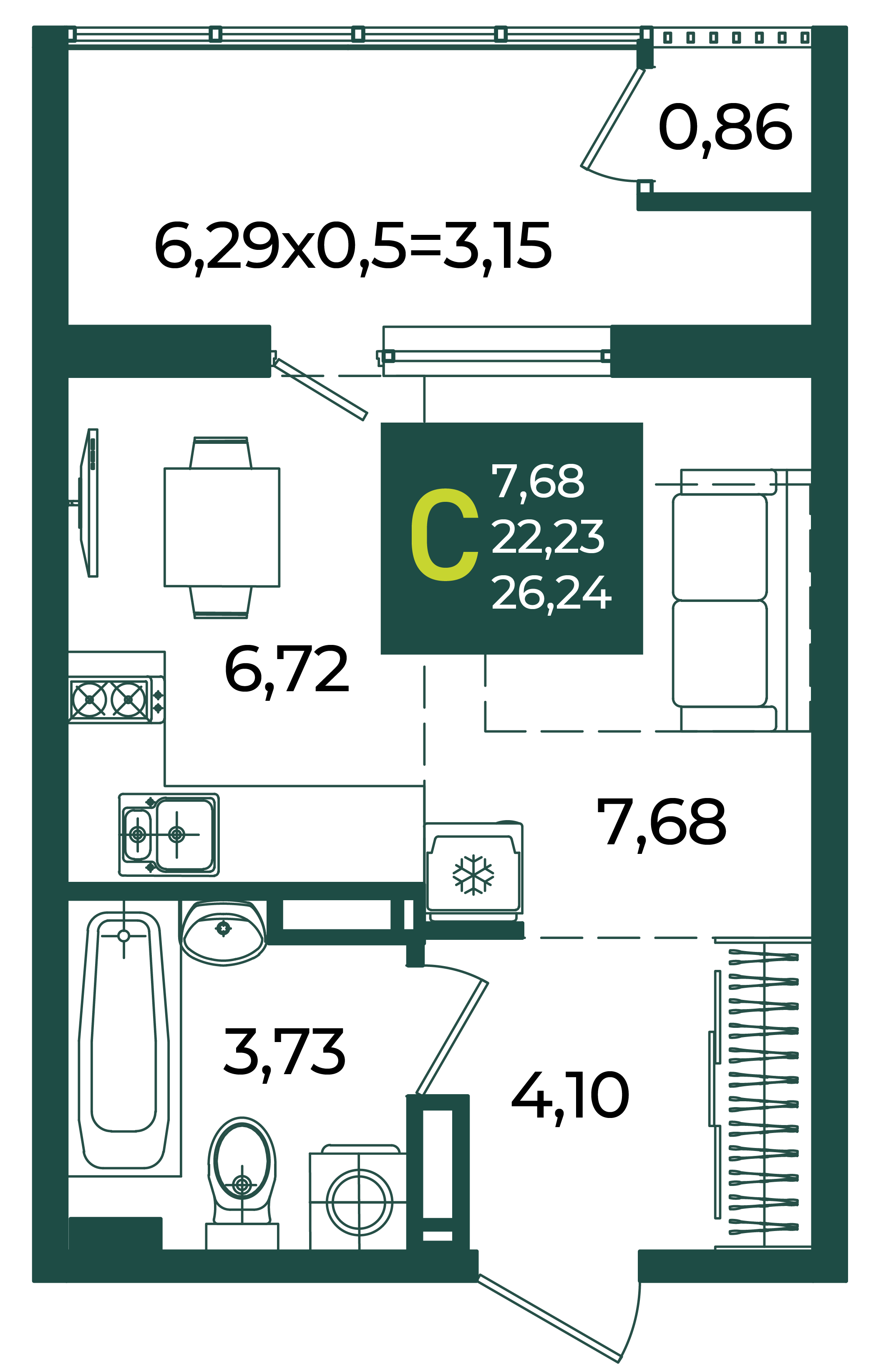 Студия 26 м2 в ЖК Образцово корпус null этаж 15