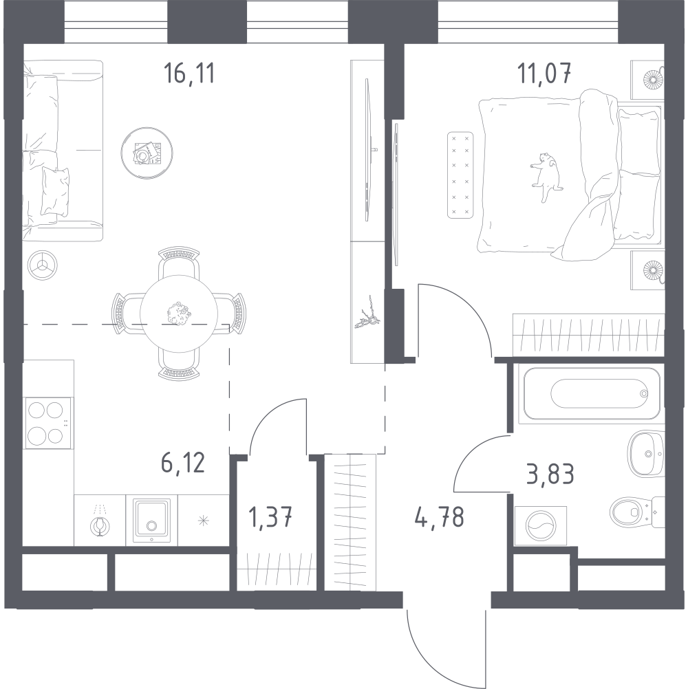 Студия 43 м2 в ЖК Новоград Павлино корпус null этаж 7