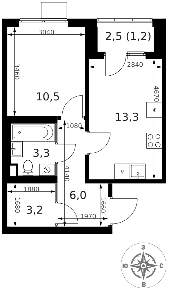 1-комнатная 37 м2 в ЖК 1-й Ясеневский корпус null этаж 14