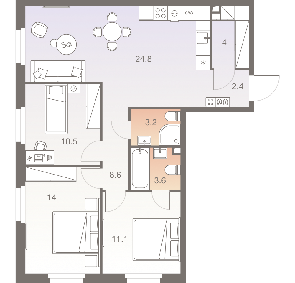 4-комнатная 82 м2 в ЖК Twelve корпус null этаж 23