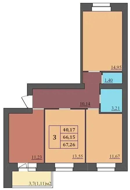 3-комнатная 67.3 м2 в ЖК undefined корпус null этаж 1