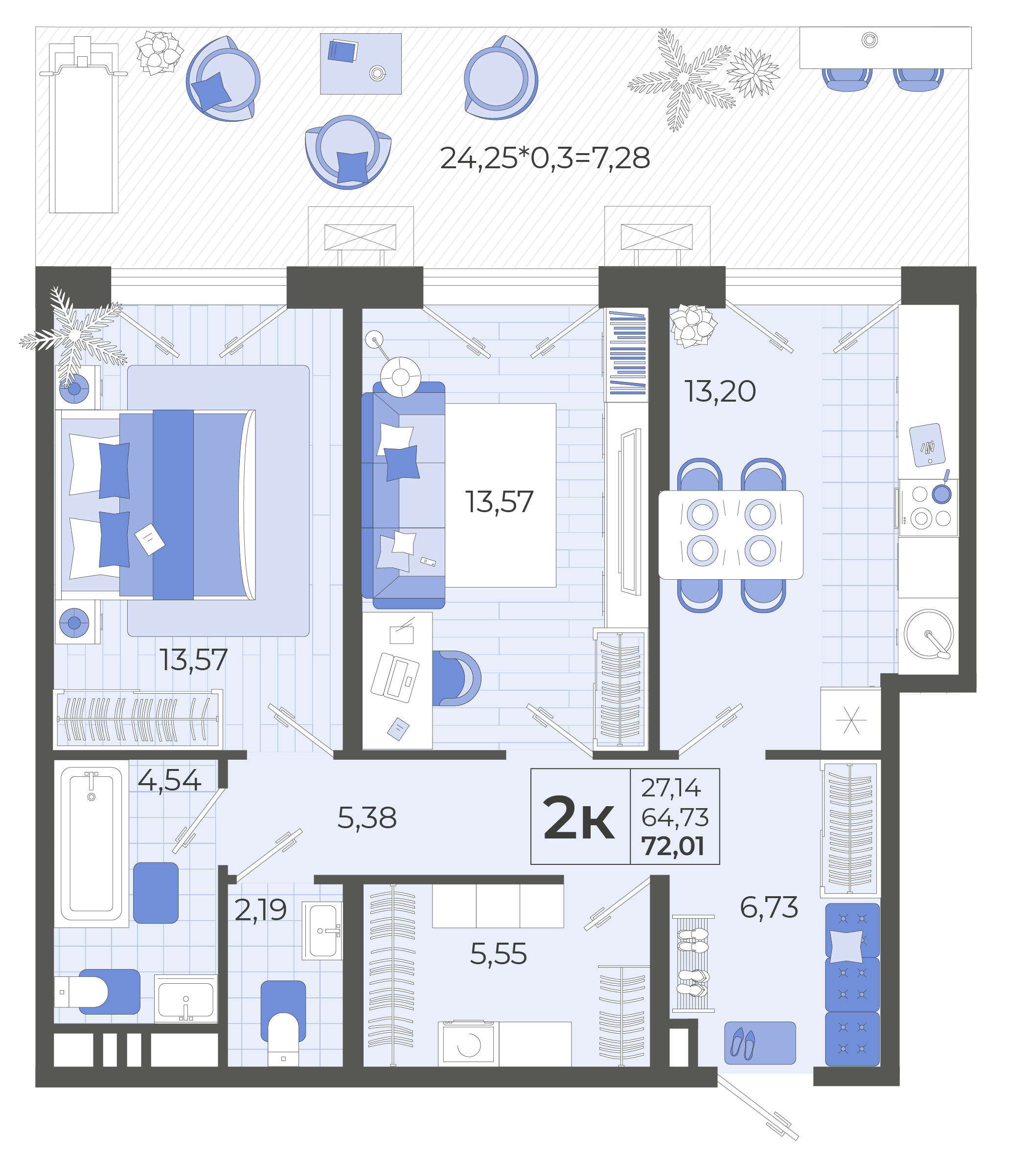 2-комнатная 71 м2 в ЖК Высочество корпус null этаж 1