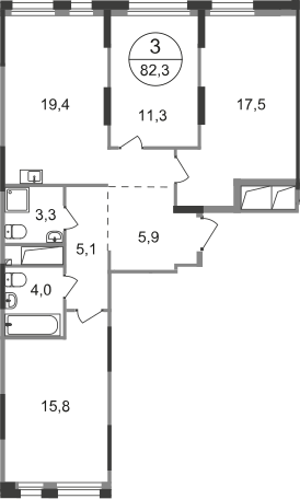 3-комнатная 82 м2 в ЖК Первый Московский корпус null этаж 7