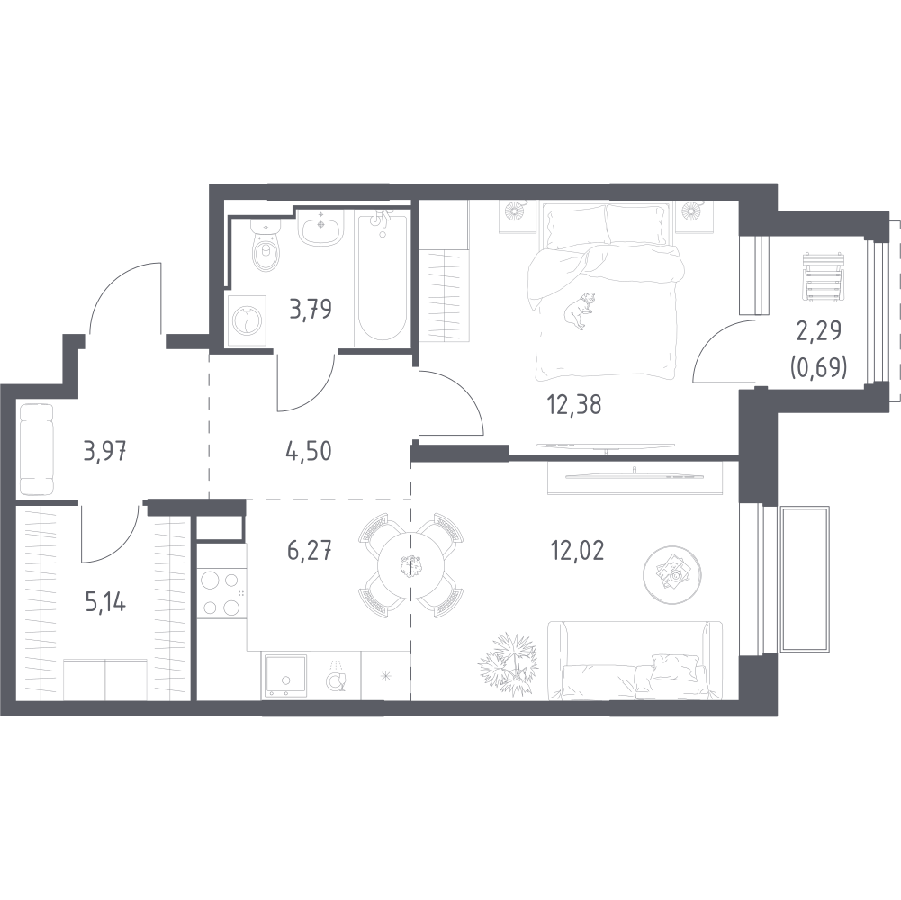 Студия 48 м2 в ЖК Долина Яузы корпус null этаж 3
