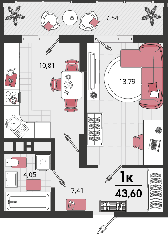 1-комнатная 40 м2 в ЖК Родные просторы корпус null этаж 12