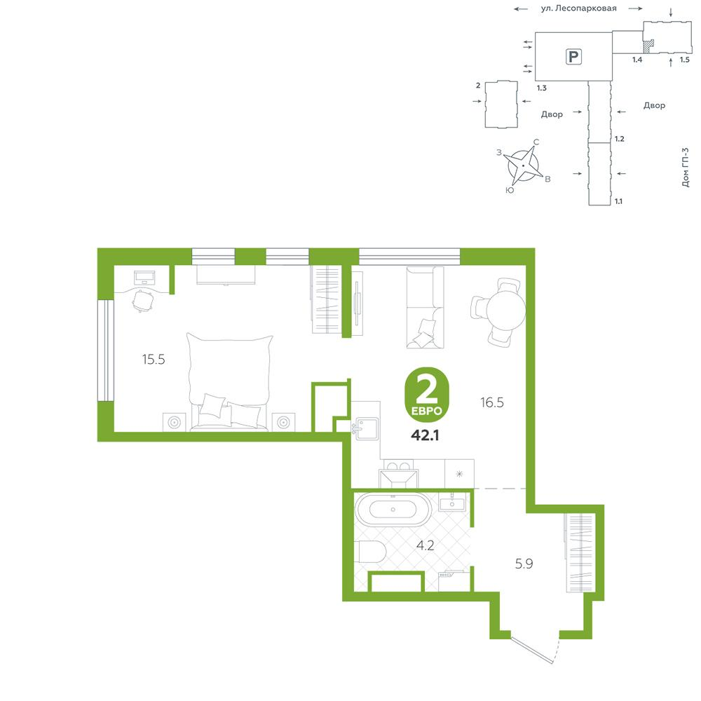 Студия 42 м2 в ЖК Чистые пруды корпус null этаж 7