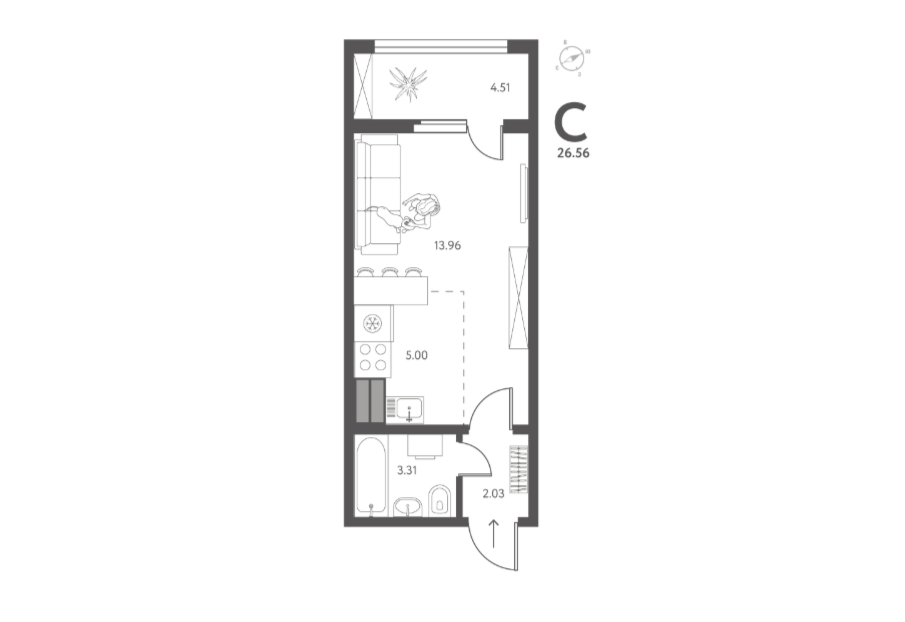 Студия 26.6 м2 в ЖК undefined корпус null этаж 7