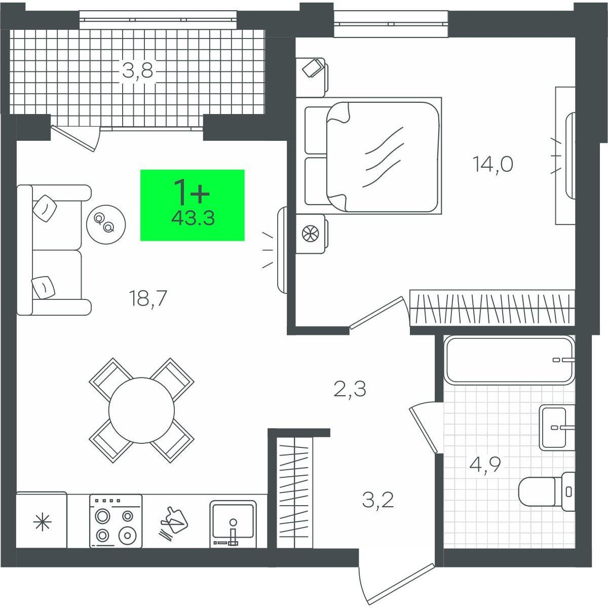 1-комнатная 47 м2 в ЖК Гранд Квартал корпус null этаж 1
