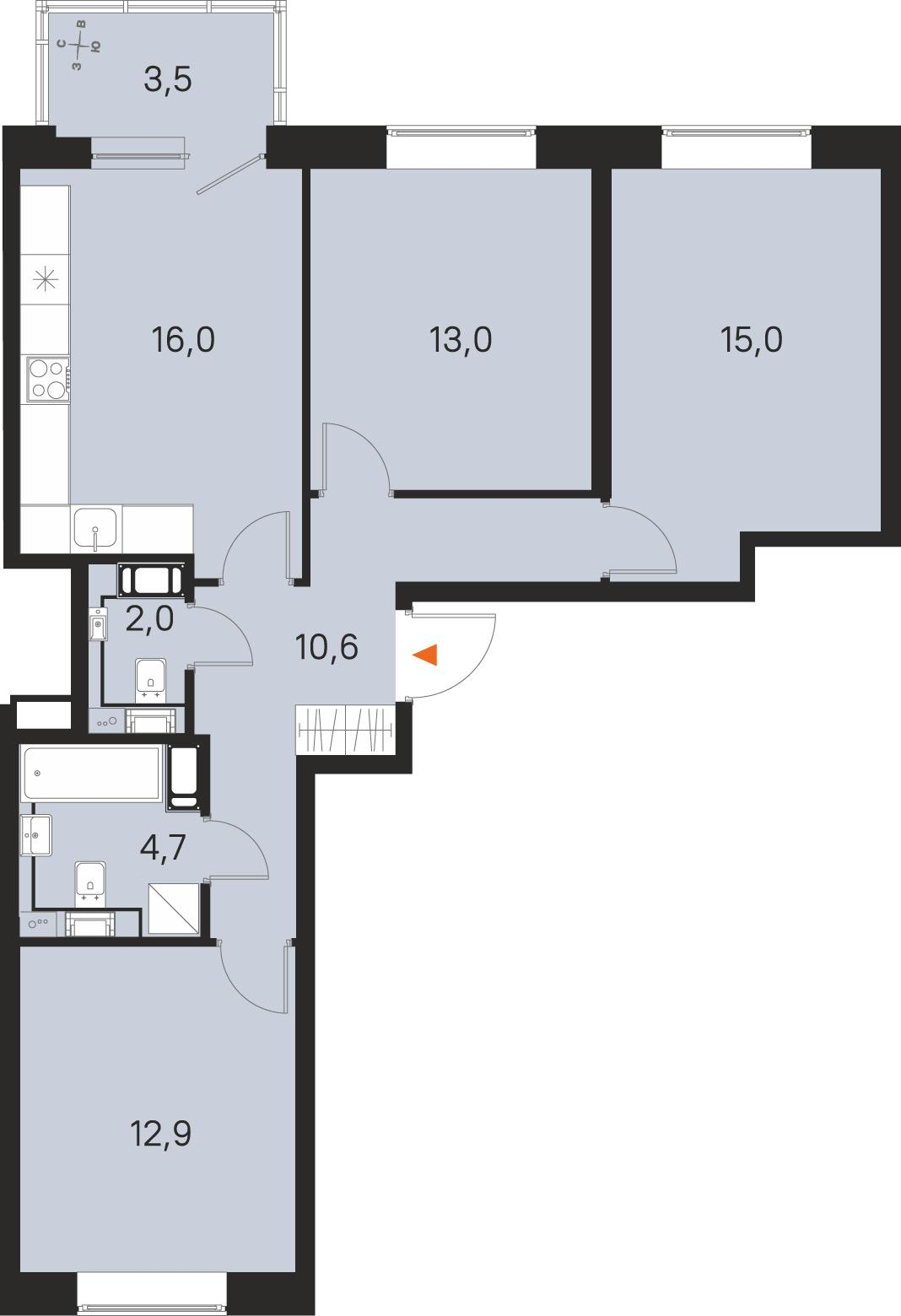 3-комнатная 75 м2 в ЖК М36 корпус null этаж 7