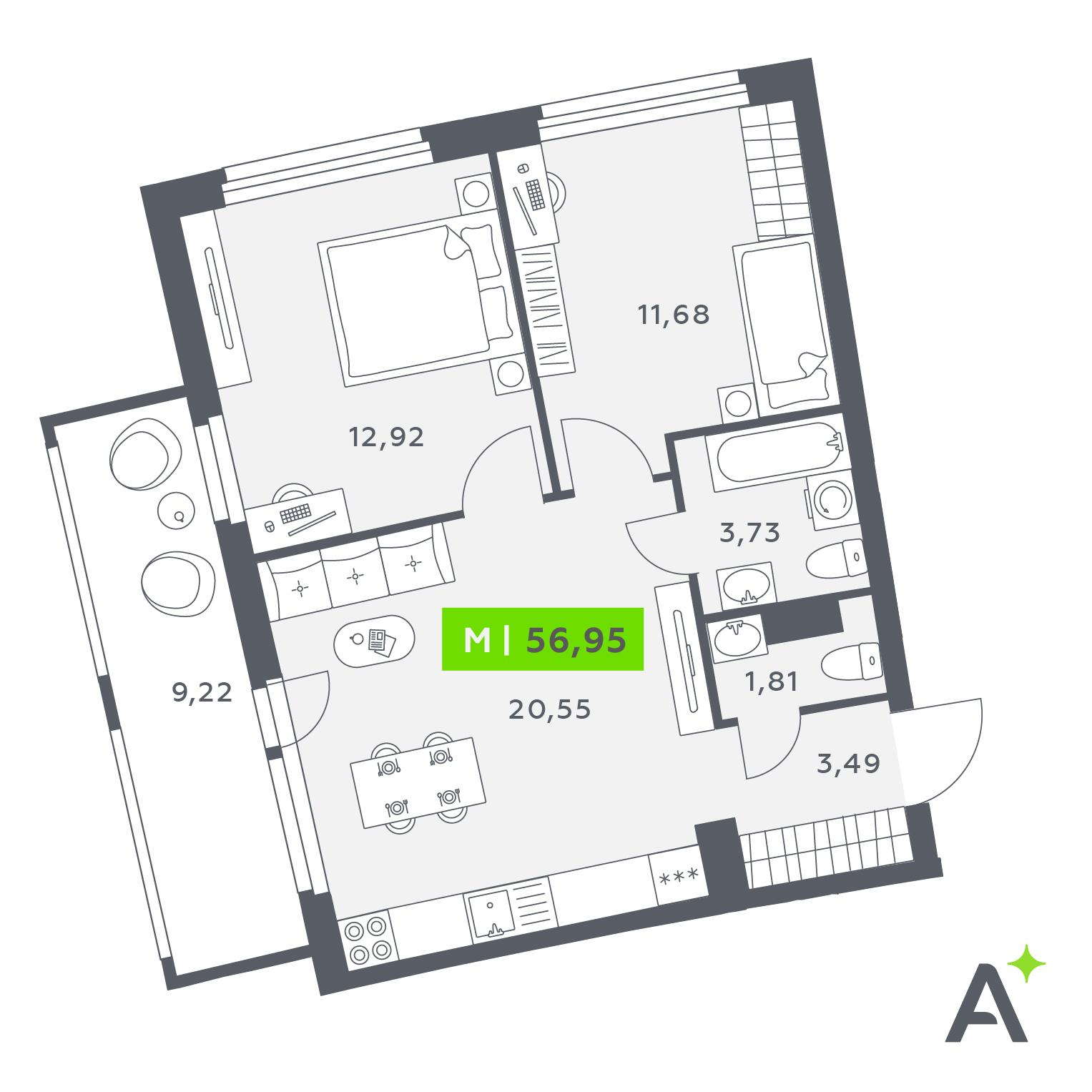Студия 56 м2 в ЖК Аквилон Рива корпус null этаж 11