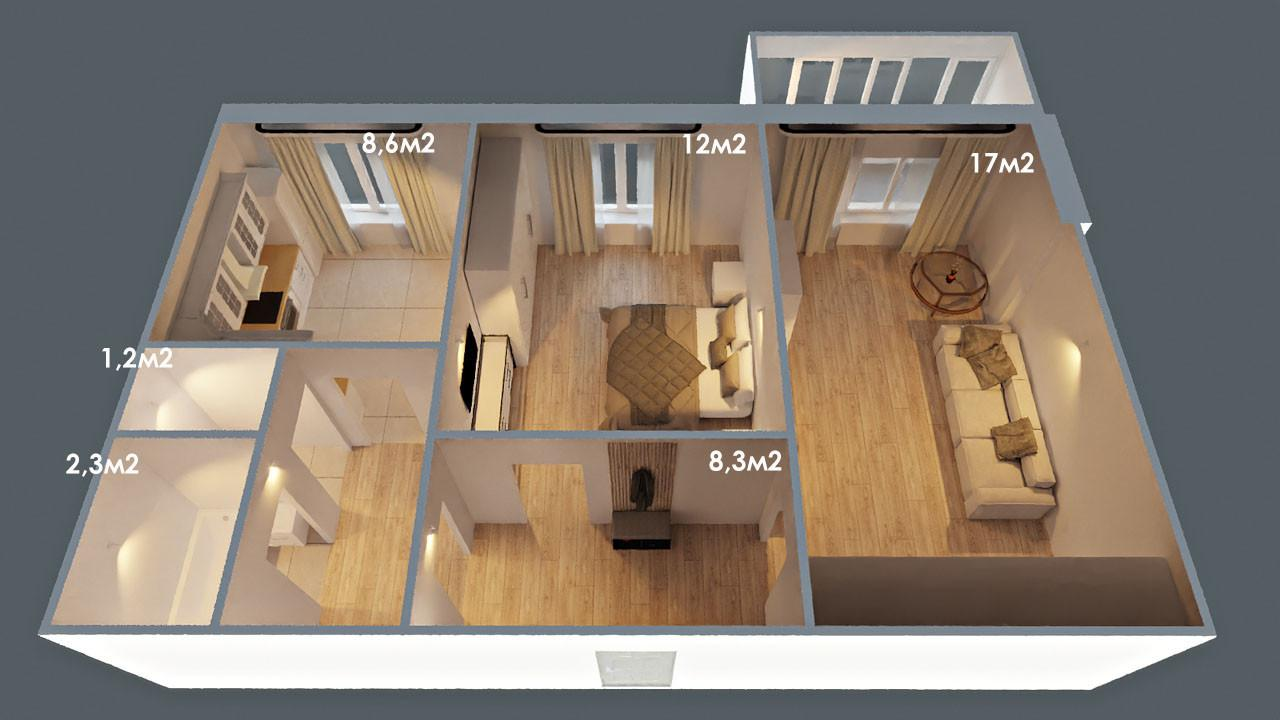 2-комнатная 50.1 м2 в ЖК undefined корпус null этаж 4