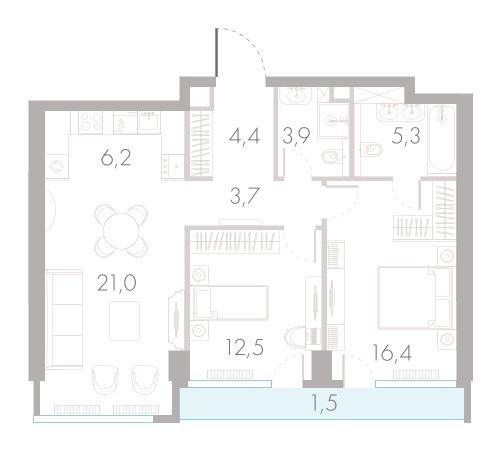 3-комнатная 74 м2 в ЖК River Park Towers Кутузовский корпус null этаж 10