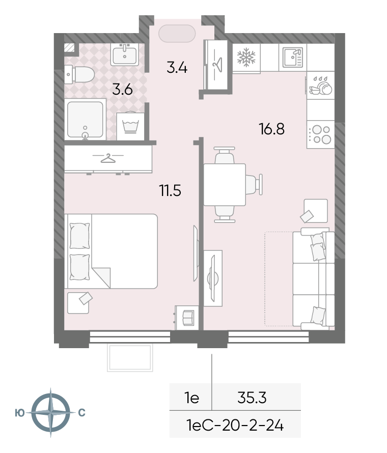 1-комнатная 35 м2 в ЖК ЛУЧИ корпус null этаж 9