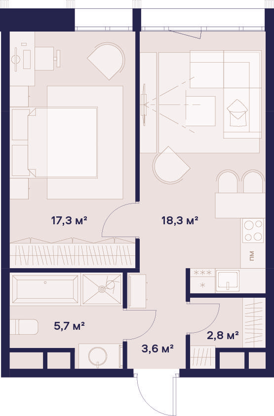 1-комнатная 47 м2 в ЖК Союз корпус null этаж 3