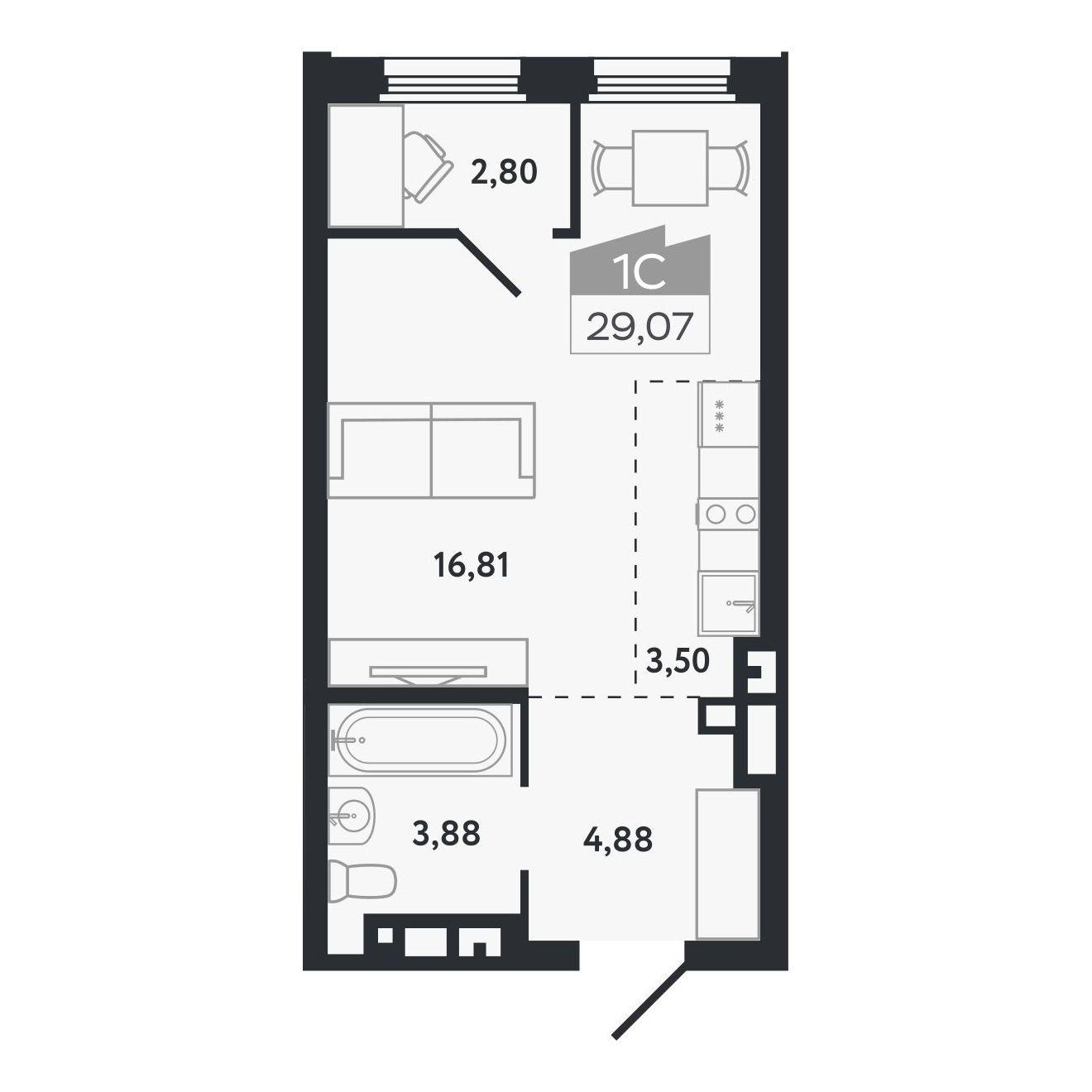 Студия 29 м2 в ЖК Квартал 1604 корпус null этаж 19