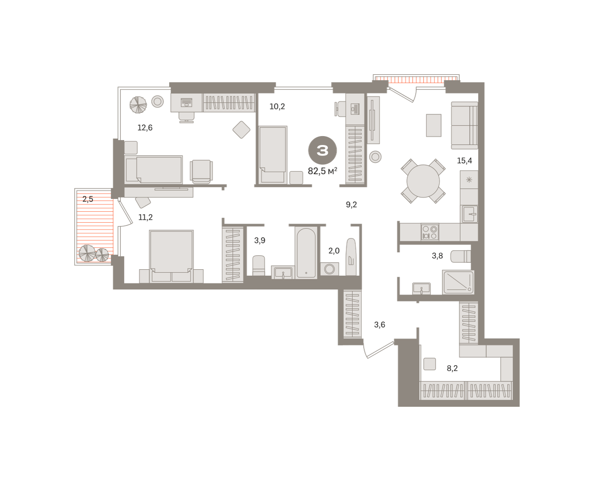3-комнатная 82 м2 в ЖК Квартал Герцена корпус null этаж 6