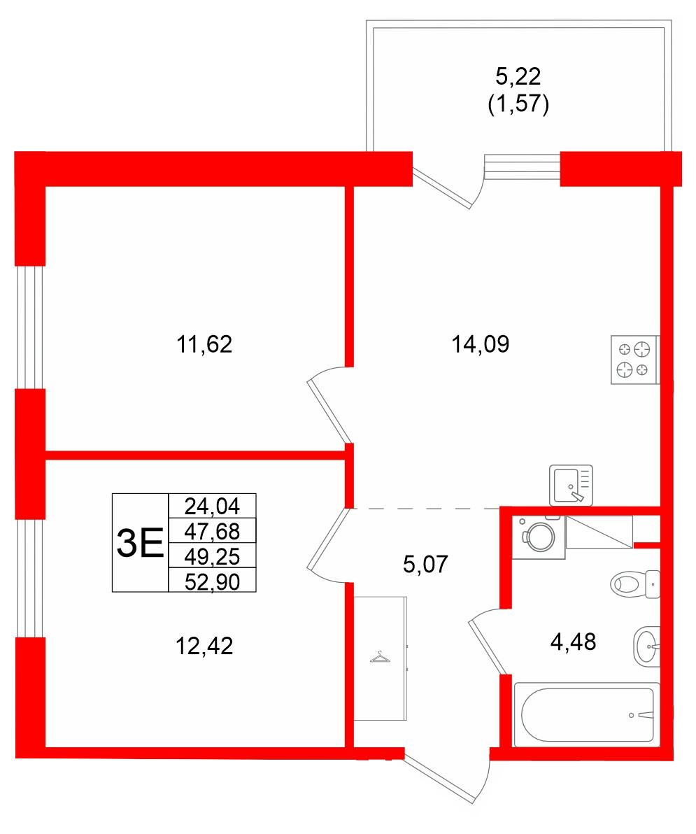 2-комнатная 49 м2 в ЖК IQ Гатчина корпус null этаж 5