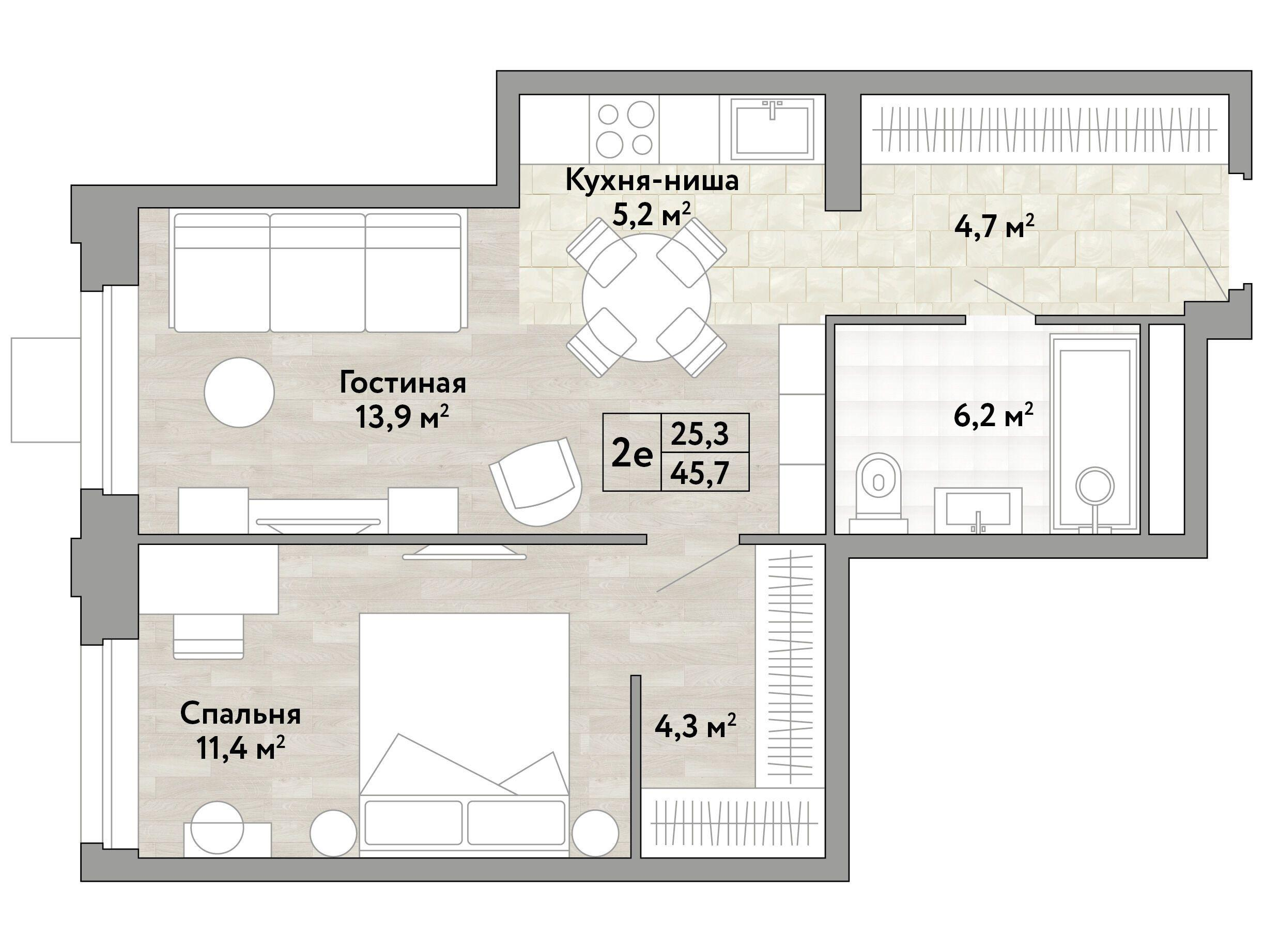1-комнатная 45 м2 в ЖК Новые Смыслы корпус null этаж 12
