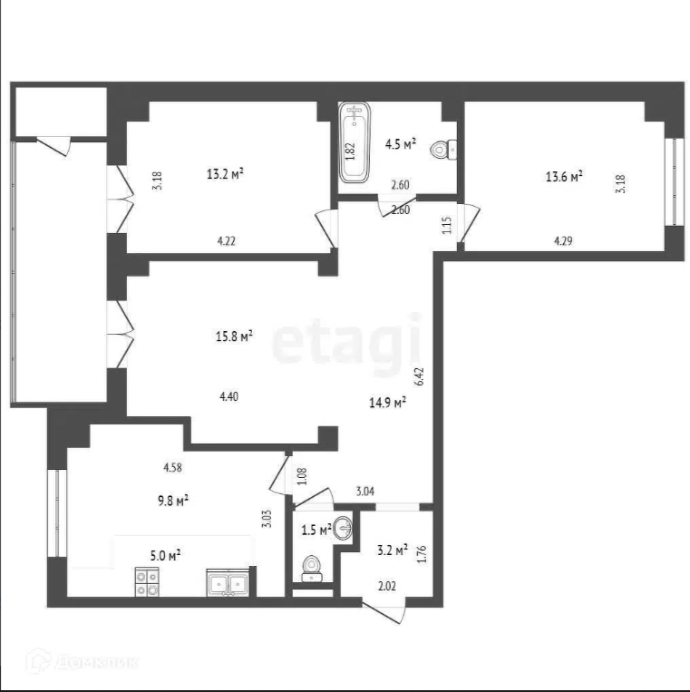 4-комнатная 108.3 м2 в ЖК undefined корпус null этаж 20