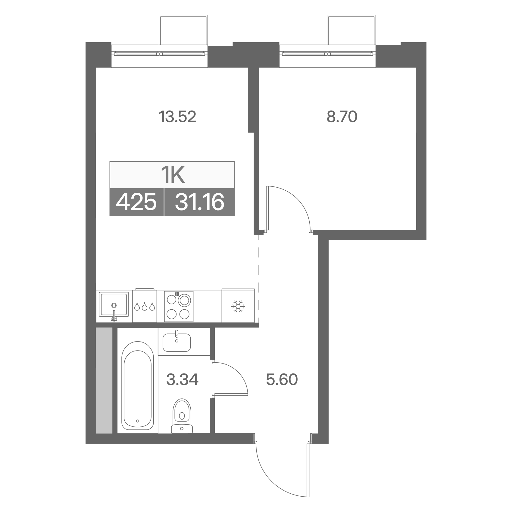 1-комнатная 31 м2 в ЖК Новая Жизнь - Львовская корпус null этаж 13