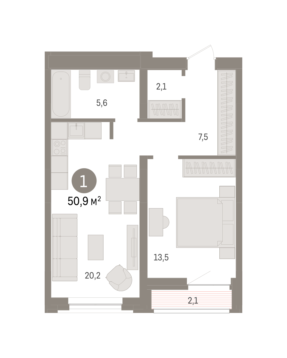 1-комнатная 50 м2 в ЖК Речной порт корпус null этаж 9