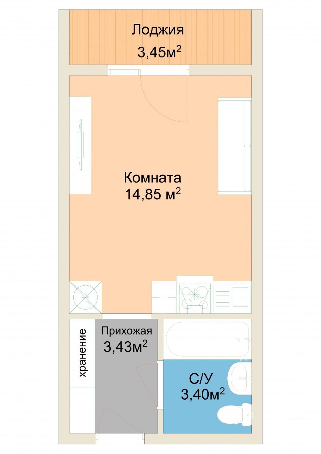 Студия 23 м2 в ЖК undefined корпус null этаж 13