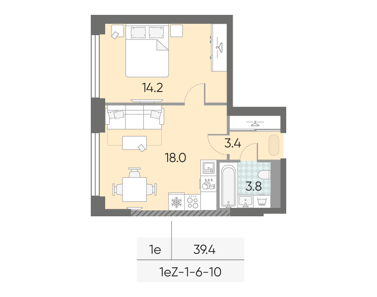 1-комнатная 39 м2 в ЖК ЗИЛАРТ корпус null этаж 10