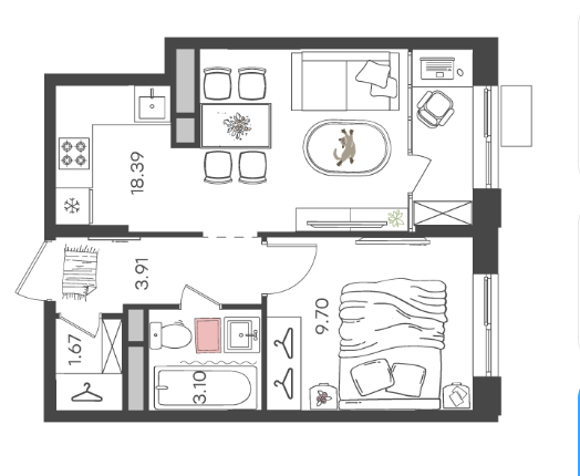 2-комнатная 40 м2 в ЖК undefined корпус null этаж 11