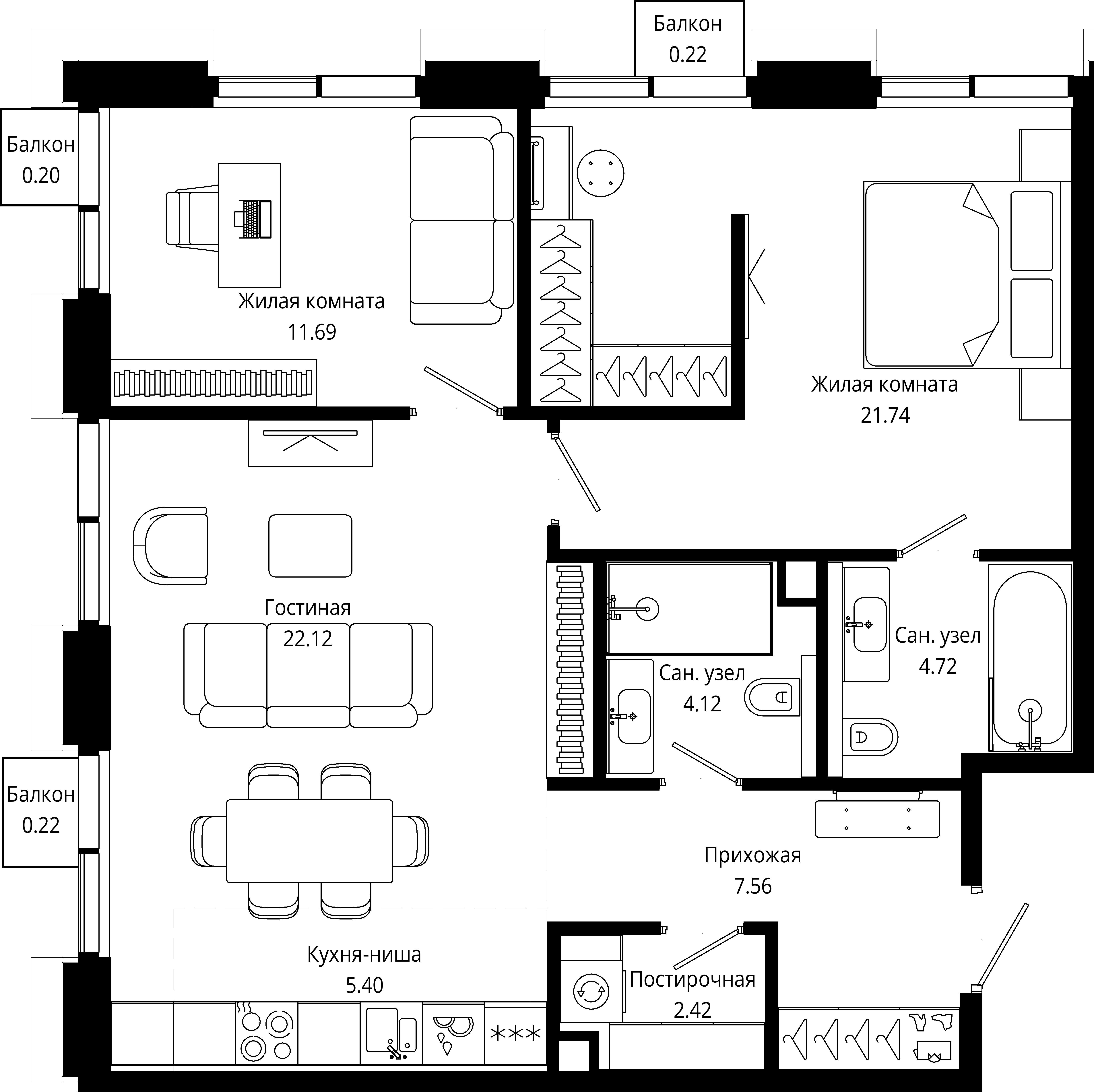 2-комнатная 80 м2 в ЖК MOD корпус null этаж 4