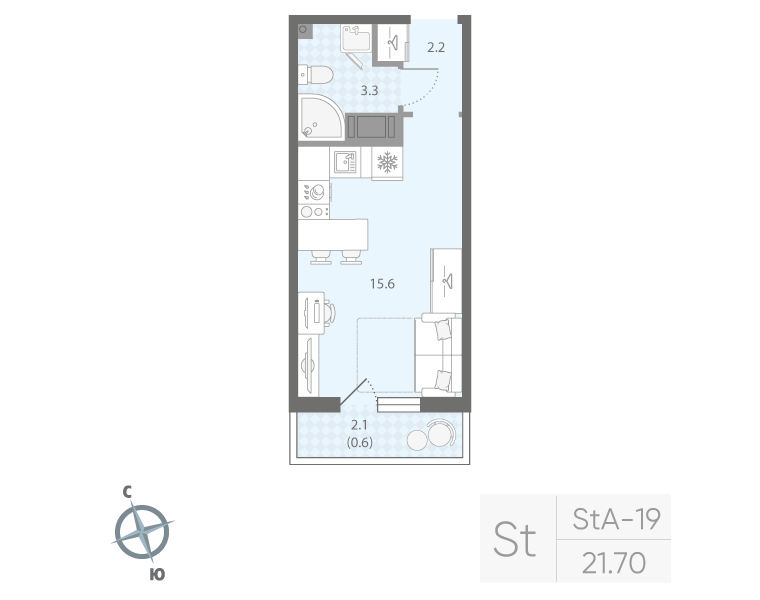 Студия 21 м2 в ЖК Дыбенко Парк корпус null этаж 8