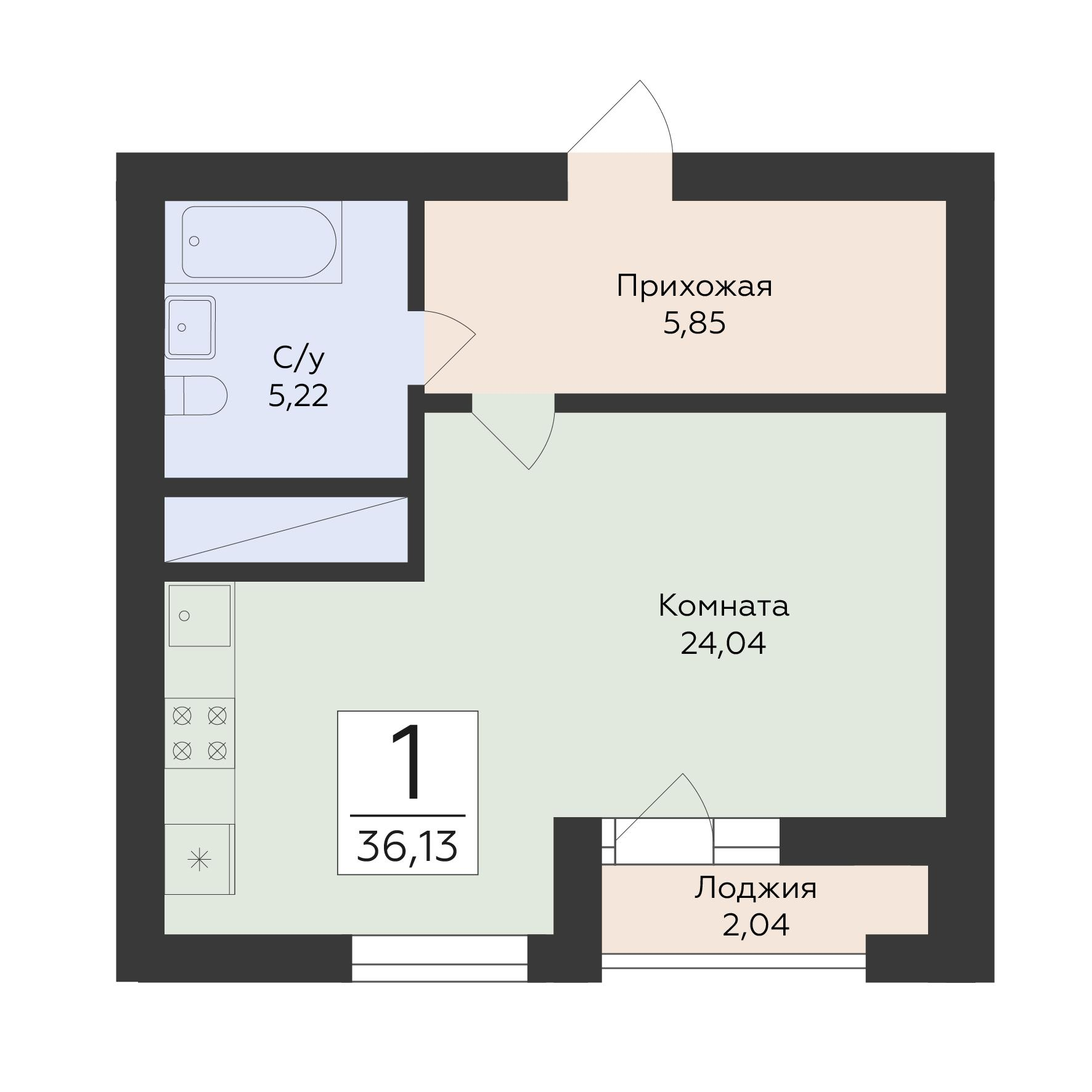 1-комнатная 36 м2 в ЖК Юность корпус null этаж 10