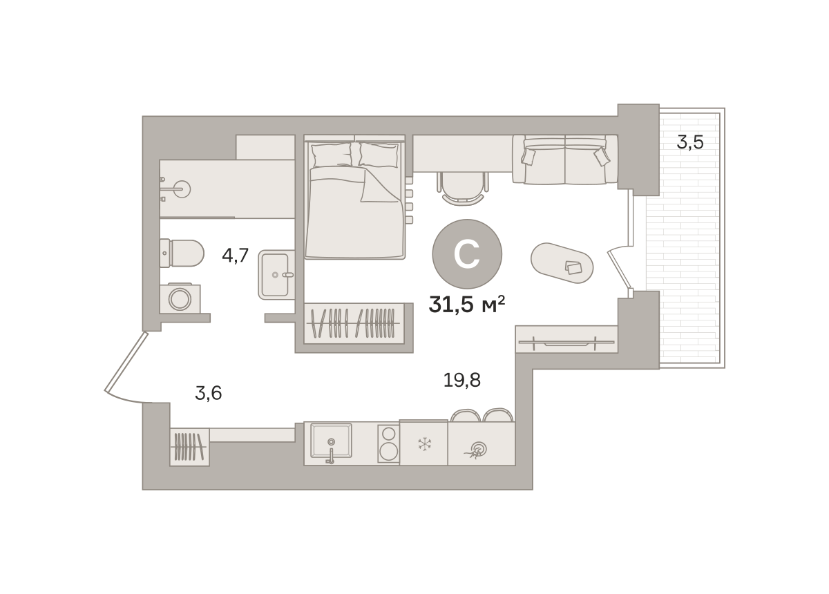 Студия 31 м2 в ЖК Квартал МОНС корпус null этаж 11