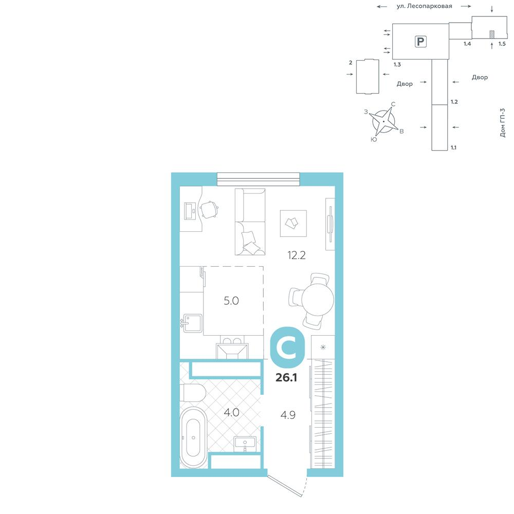 Студия 26 м2 в ЖК Чистые пруды корпус null этаж 21