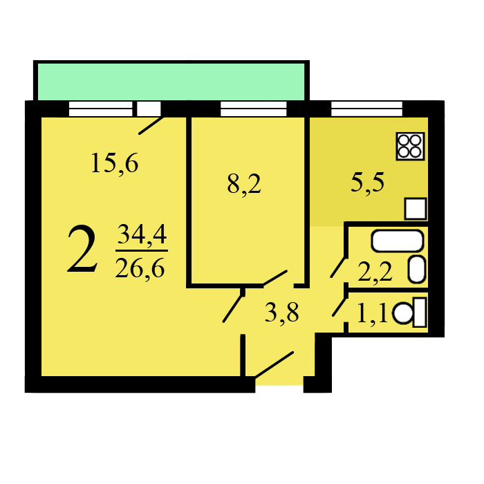 2-комнатная 36 м2 в ЖК undefined корпус null этаж 5