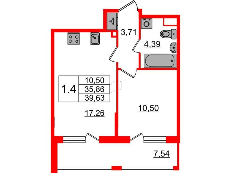 1-комнатная 35 м2 в ЖК Бионика Заповедная корпус null этаж 1