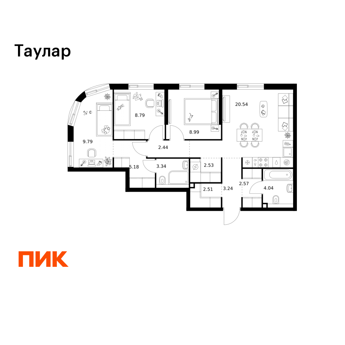 3-комнатная 73 м2 в ЖК Таулар корпус null этаж 12