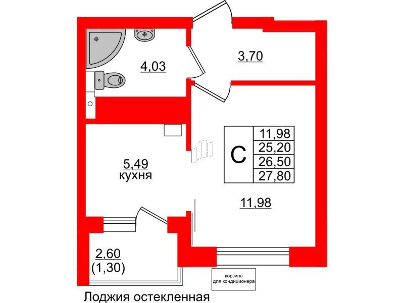 Студия 26 м2 в ЖК Lake City-11 корпус null этаж 6