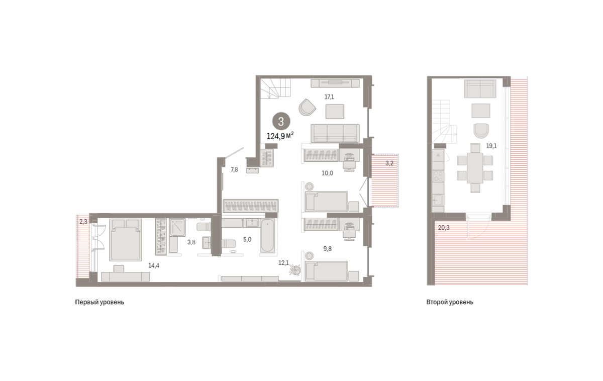 3-комнатная 125 м2 в ЖК Республики 205 корпус null этаж 7