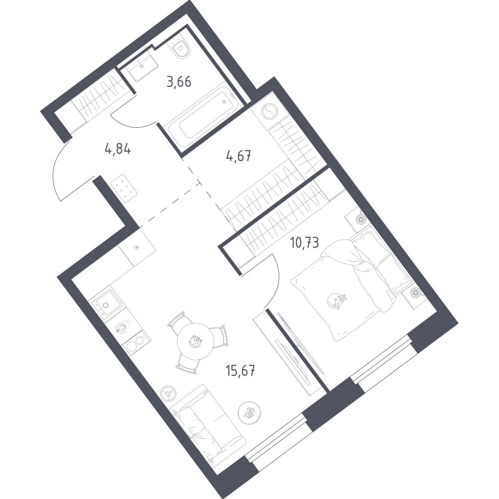 1-комнатная 39 м2 в ЖК Литературный Квартал корпус null этаж 10