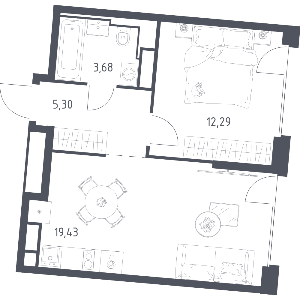 Студия 40 м2 в ЖК Квартал на воде корпус null этаж 5