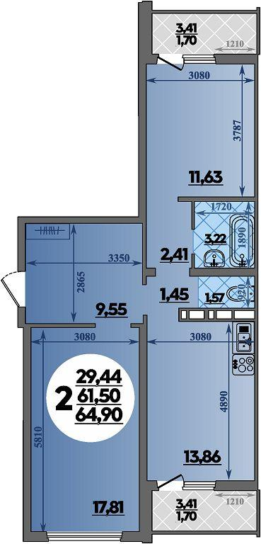 2-комнатная 64 м2 в ЖК Платовский корпус null этаж 7
