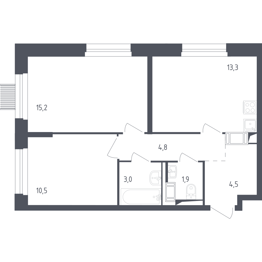 2-комнатная 52 м2 в ЖК Мытищи Парк корпус null этаж 14