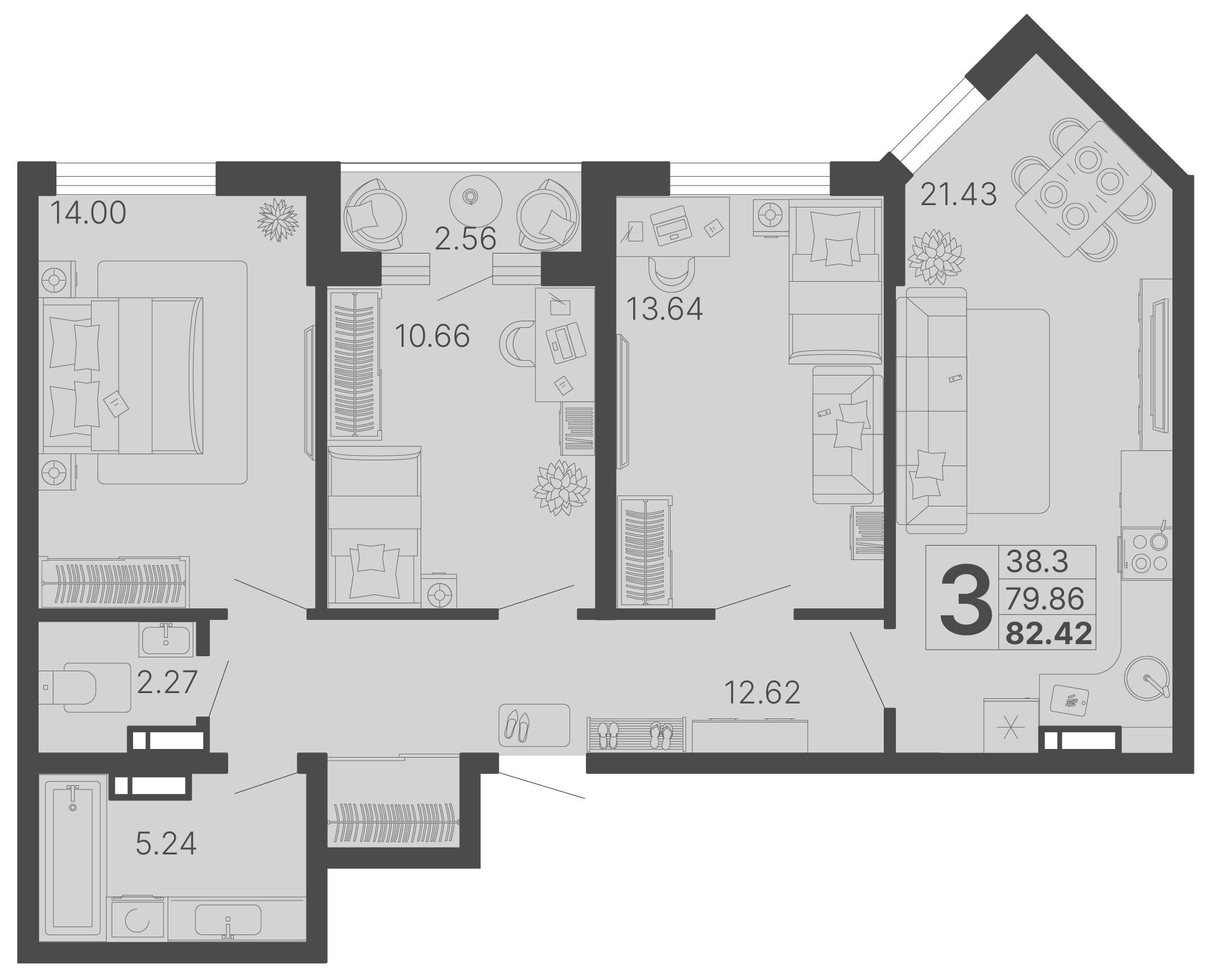 3-комнатная 82 м2 в ЖК Светский лес корпус null этаж 9