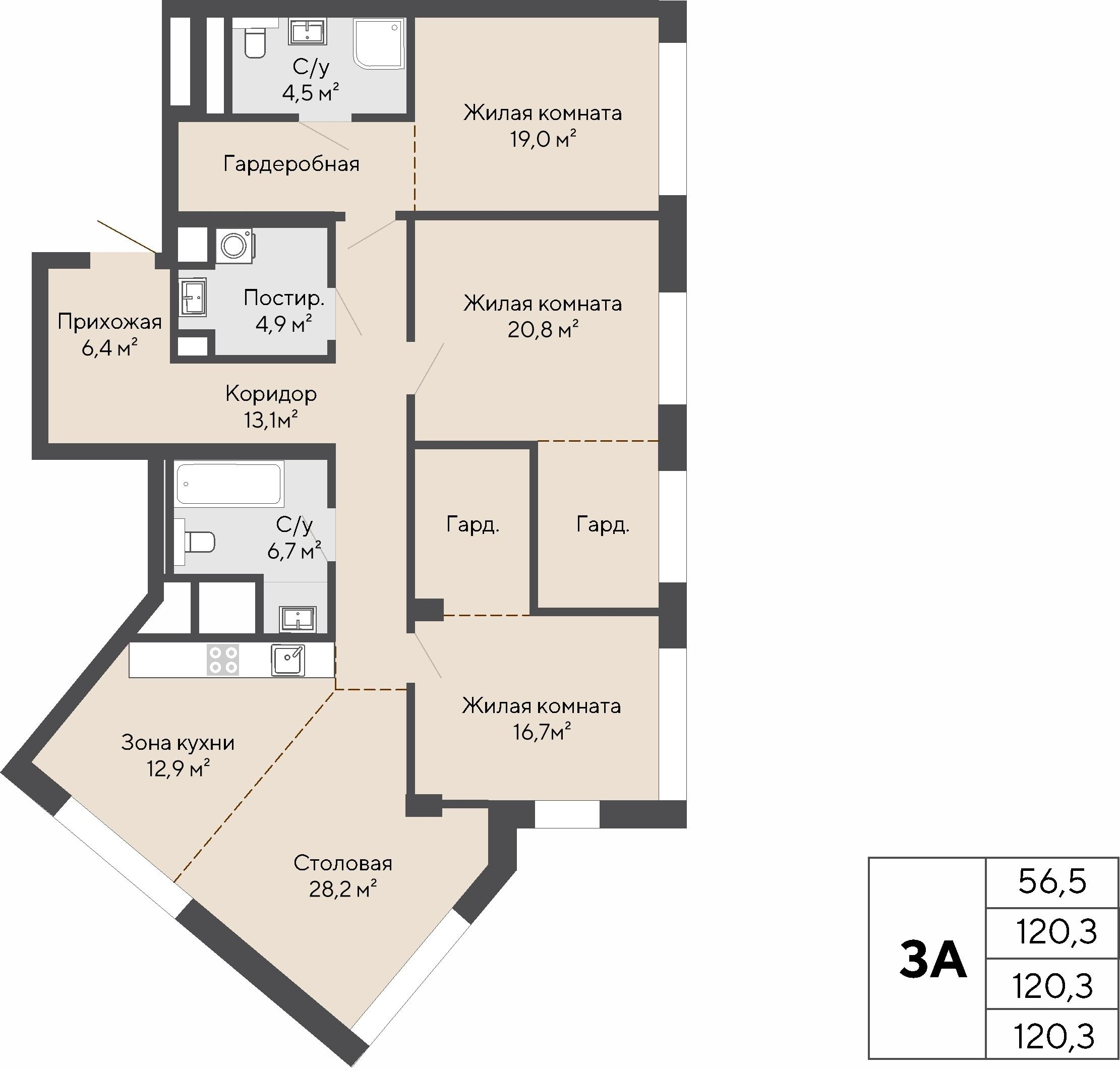 3-комнатная 120 м2 в ЖК Никольский корпус null этаж 13